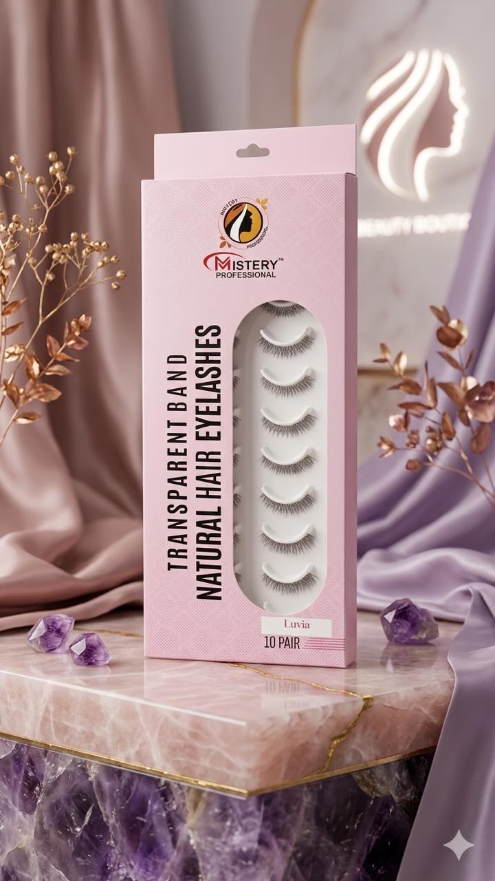 Mistery Professional Transparent band 10 Pair Natural hair Eyelashes (LUVIA)